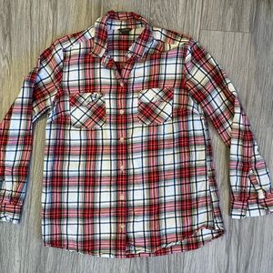 Red and green plaid Eddie Bauer flannel button down shirt
